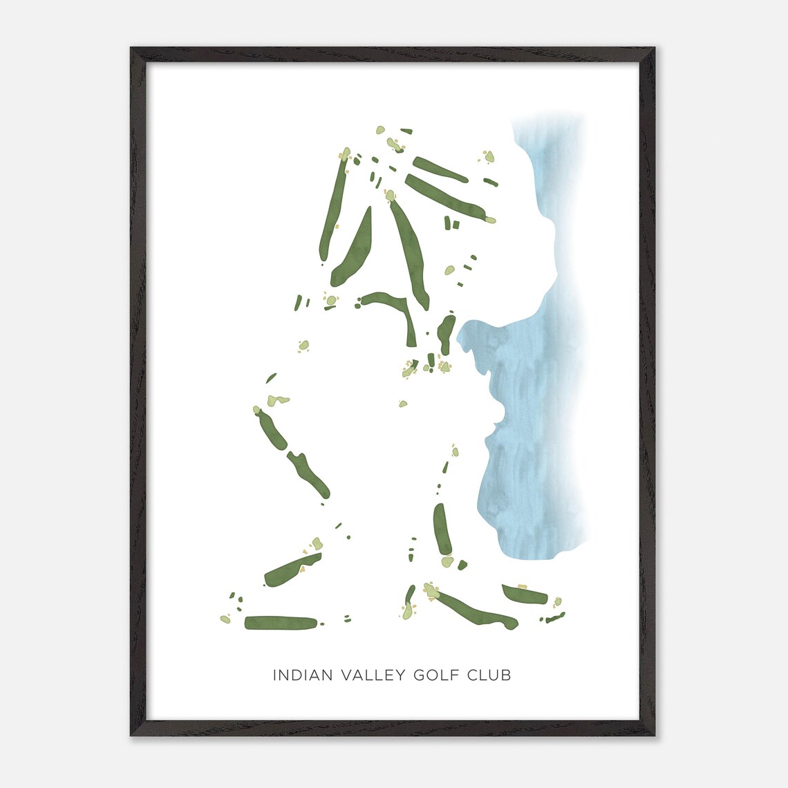 Indian Valley Golf Club Watercolor Fairway Map Lake Detail Poster - Image 3