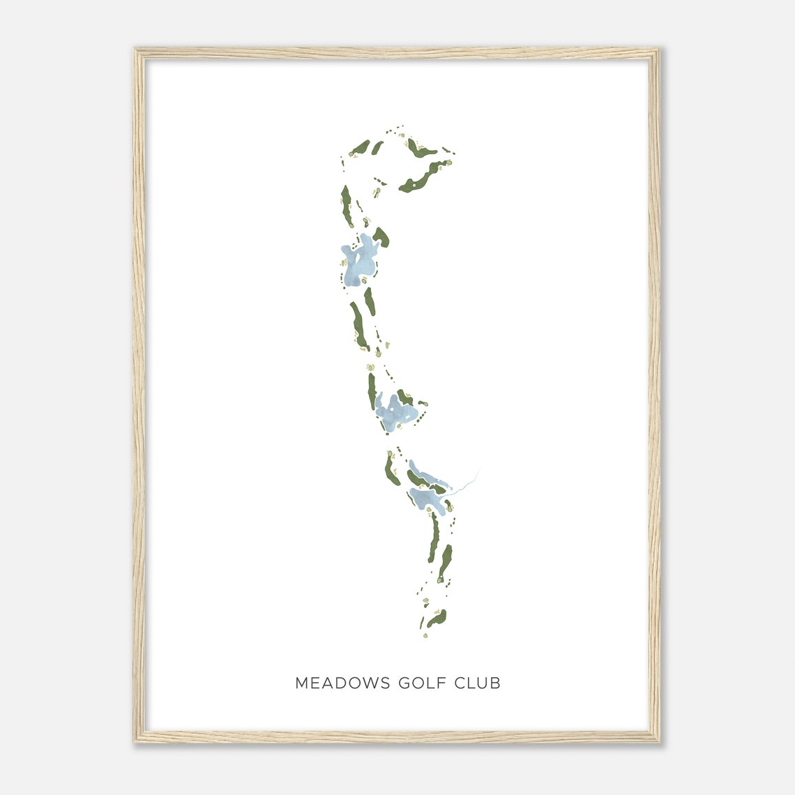Meadows Golf Club Modern Watercolor Illustrated Course Map Poster