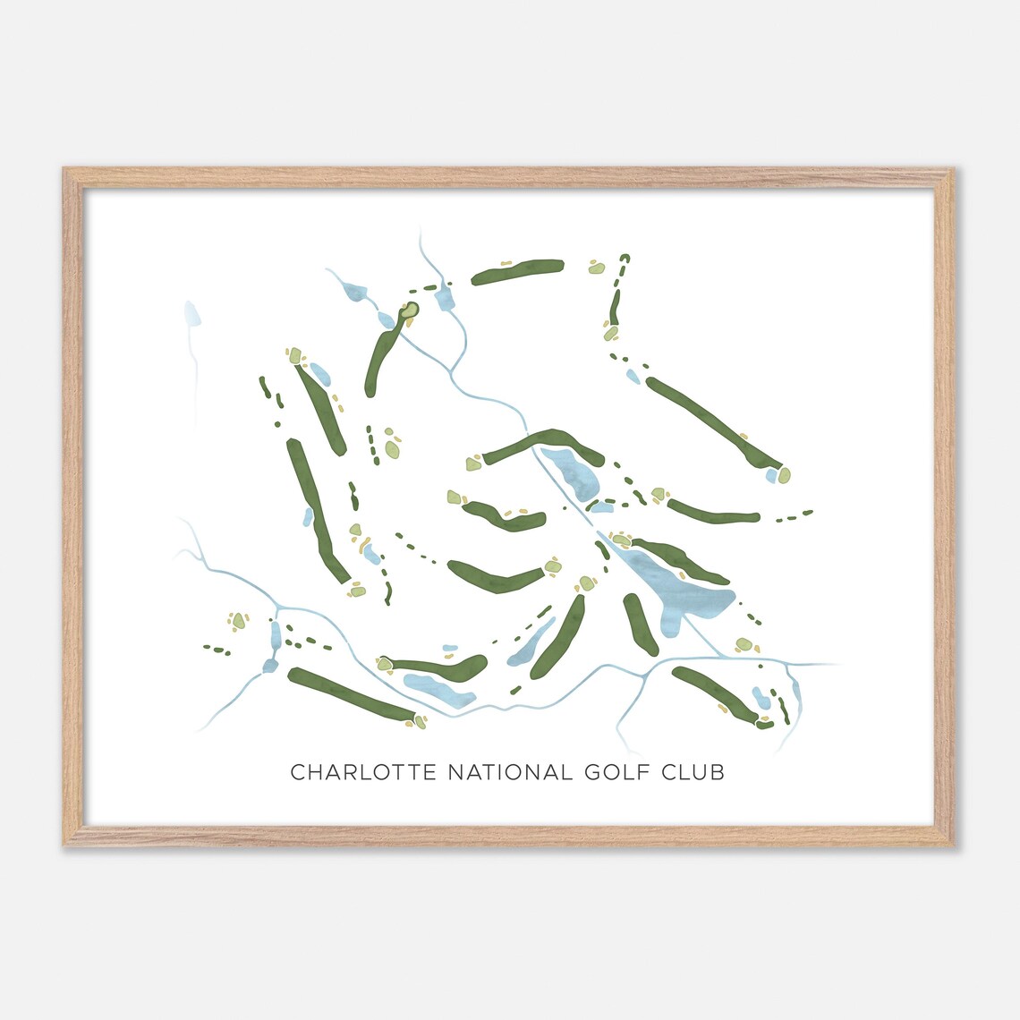Charlotte National Golf Club Indian Trail NC Modern Watercolor Golf Map Poster