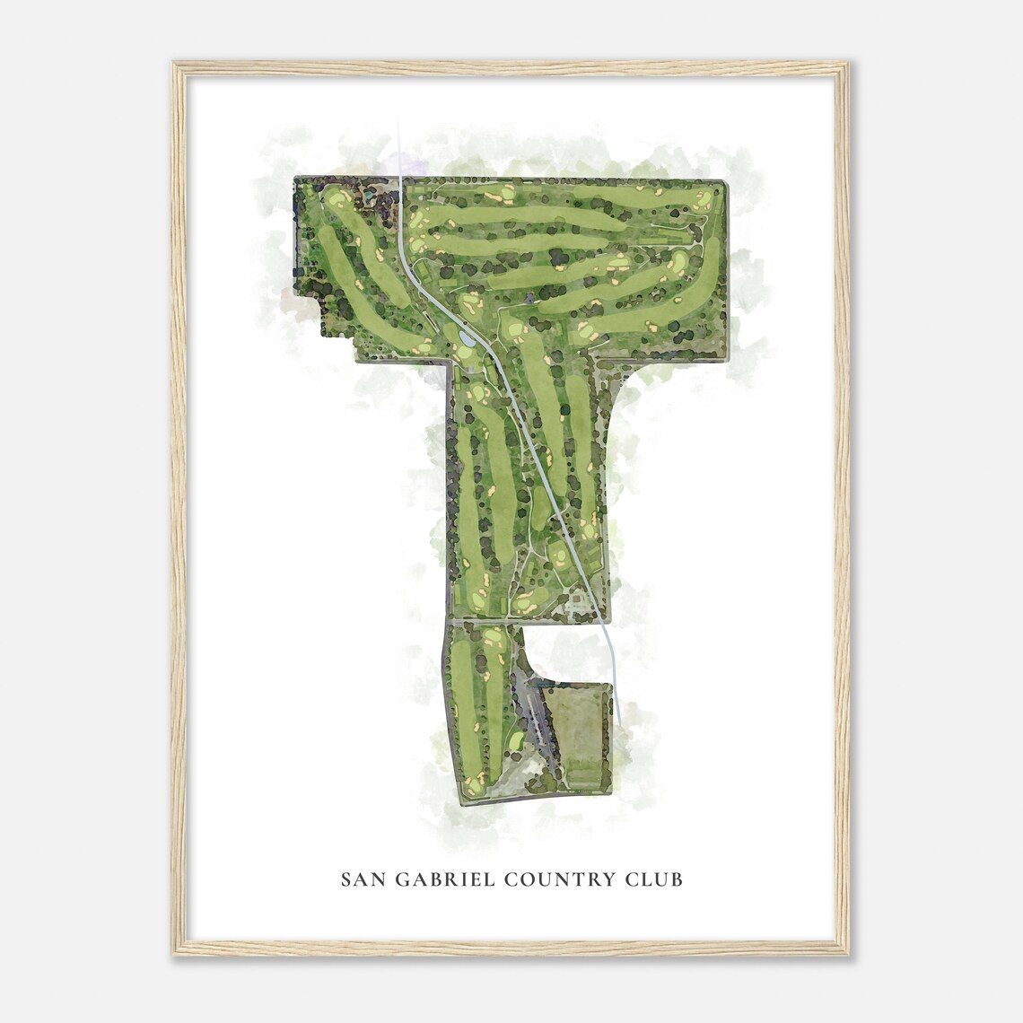 San Gabriel Country Club Watercolor Aerial Course Map Sports Poster