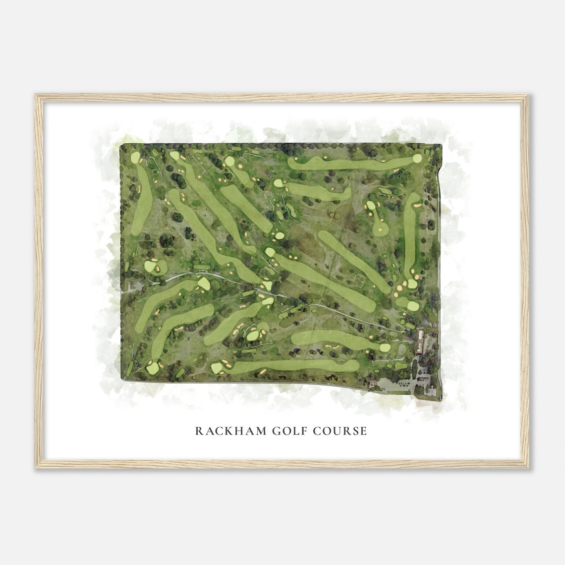 Rackham Golf Course Full Layout Watercolor Aerial Map Poster