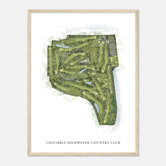 Columbia Edgewater Country Club Oregon Classic Watercolor Map Golfer Gift Golf Wall Art Golf Poster Print Course Layout