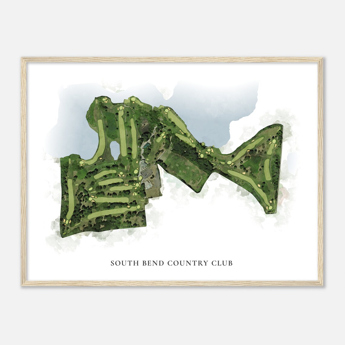South Bend Country Club Watercolor Aerial Golf Course Map Poster - Image 2