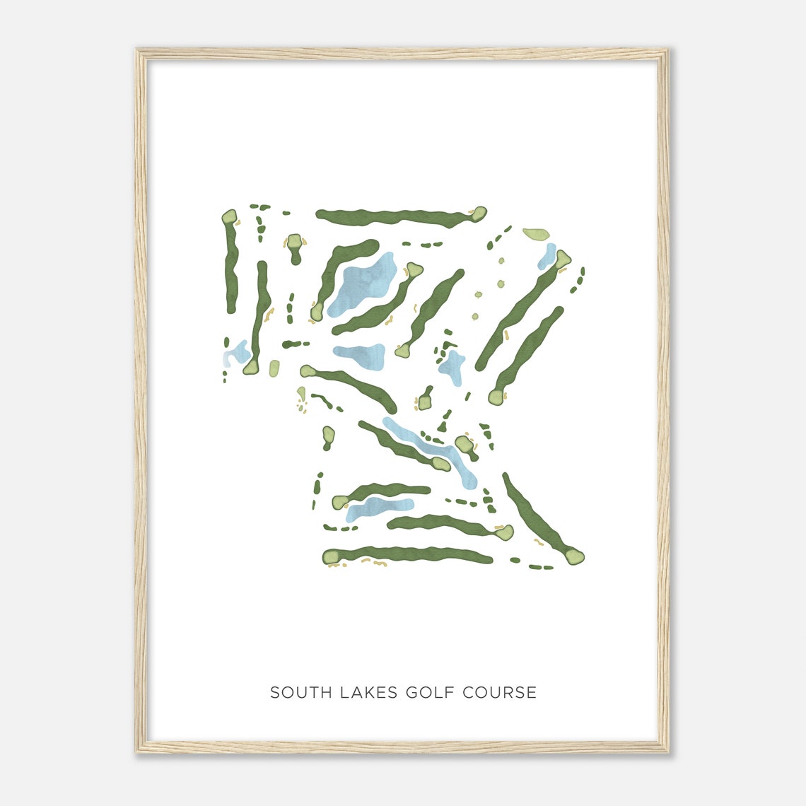 South Lakes Golf Course Modern Watercolor Golf Course Map Poster