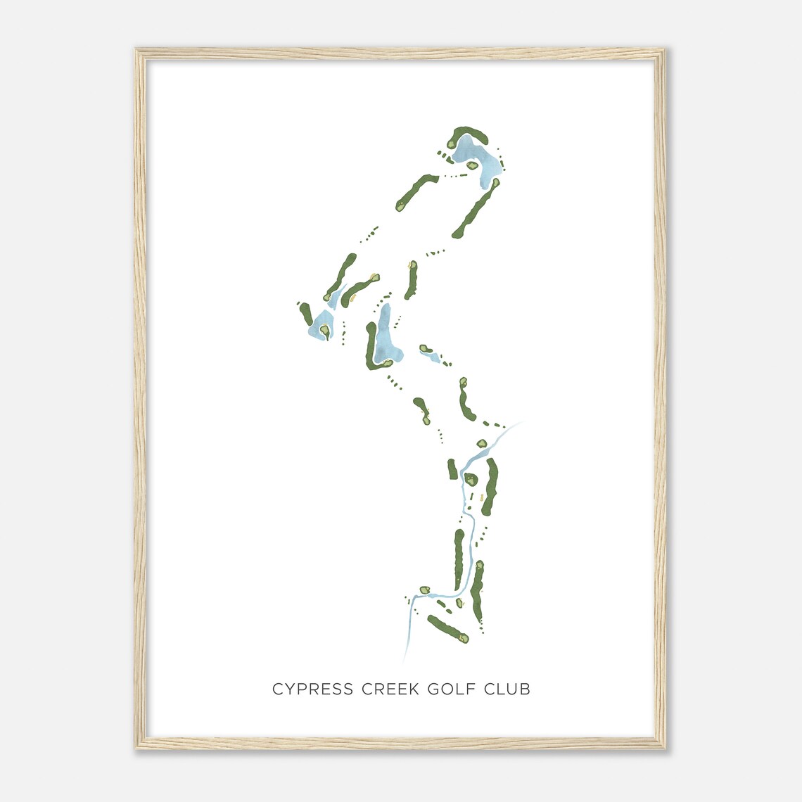 Cypress Creek Golf Club Modern Watercolor Golf Course Map Poster