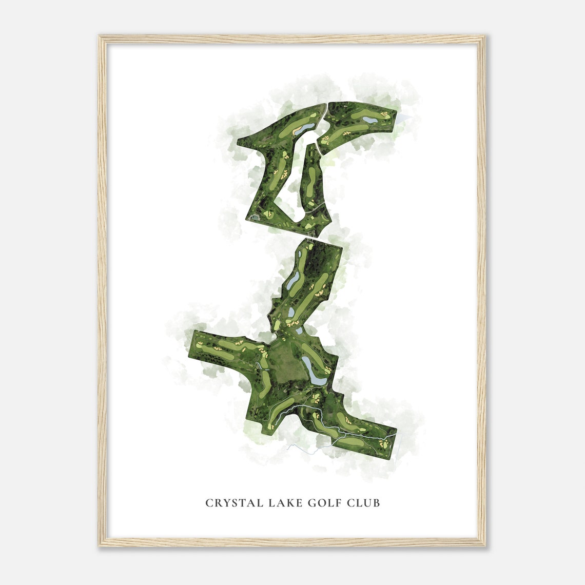 Crystal Lake Golf Club Aerial Watercolor Fairway Map Print Golfer Gift