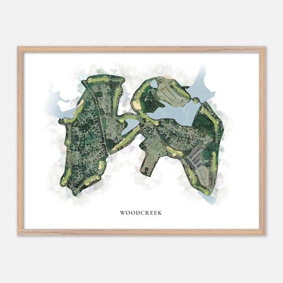 Woodcreek In South Carolina Classic Watercolor Map Golfer Gift Golf Wall Art Golf Poster Print Course Layout