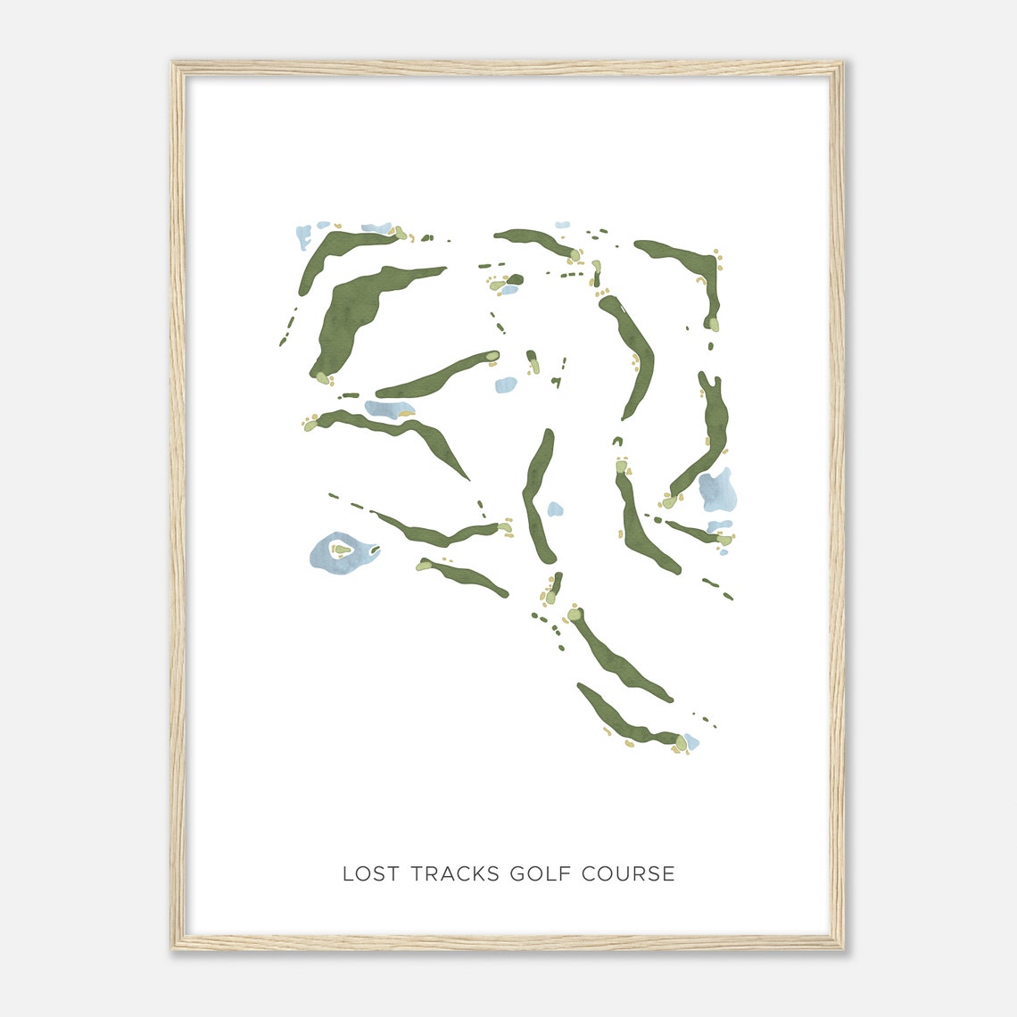Lost Tracks Golf Course Minimalist Modern Watercolor Map Print