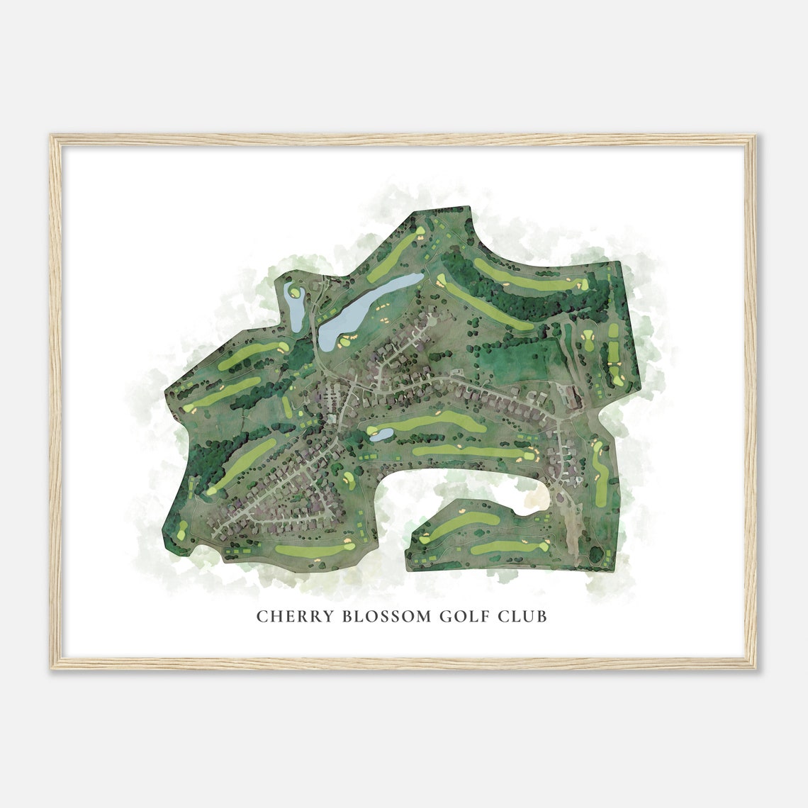 Cherry Blossom Golf Club Watercolor Course Layout Map Art Poster - Image 2