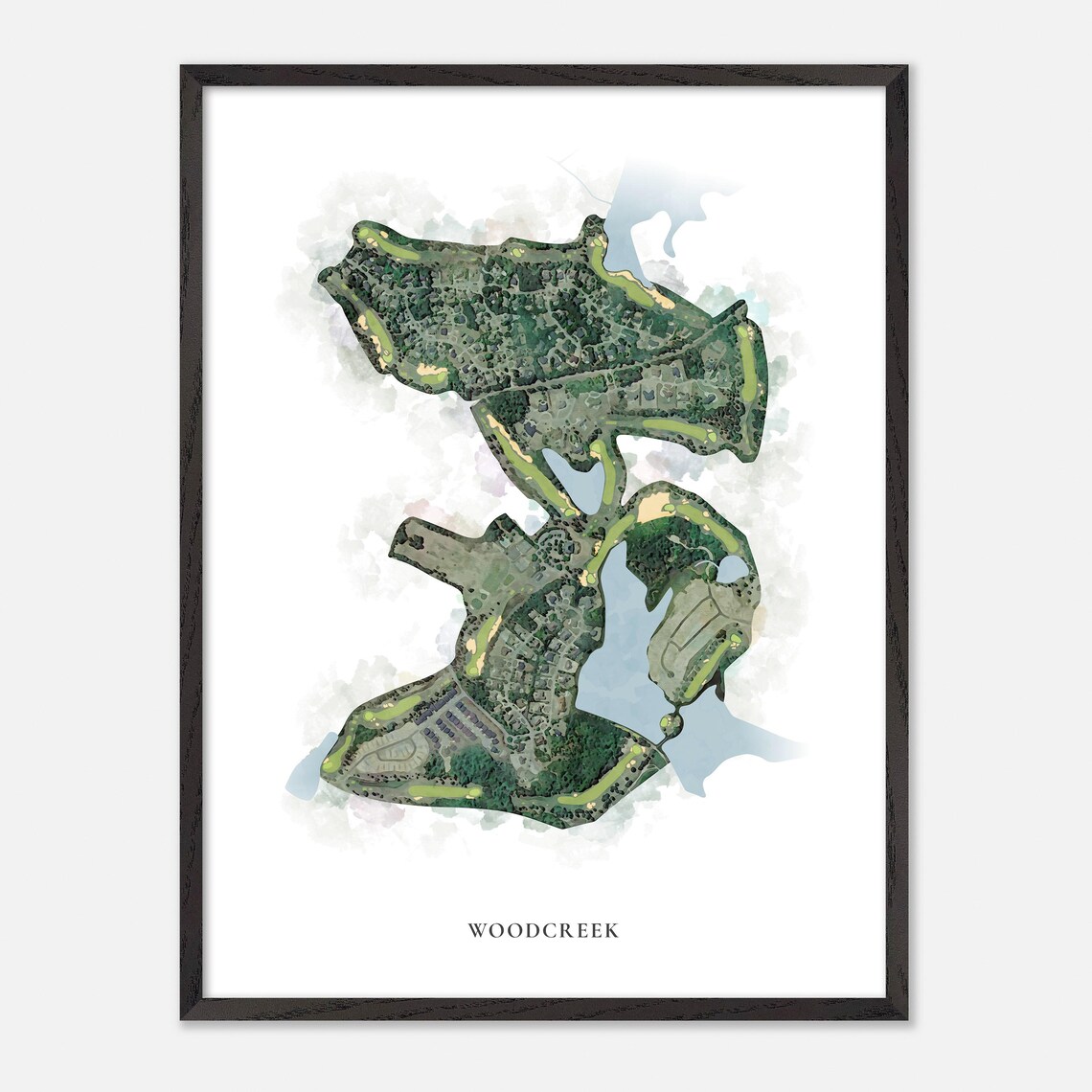 Woodcreek Watercolor Aerial Lakeside Course Layout Map Poster - Image 3