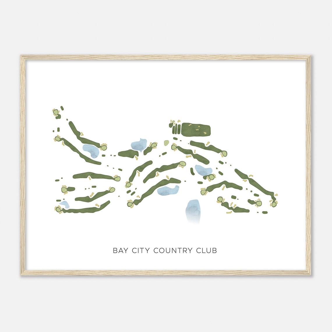 Bay City Country Club Modern Minimalist Watercolor Map Poster