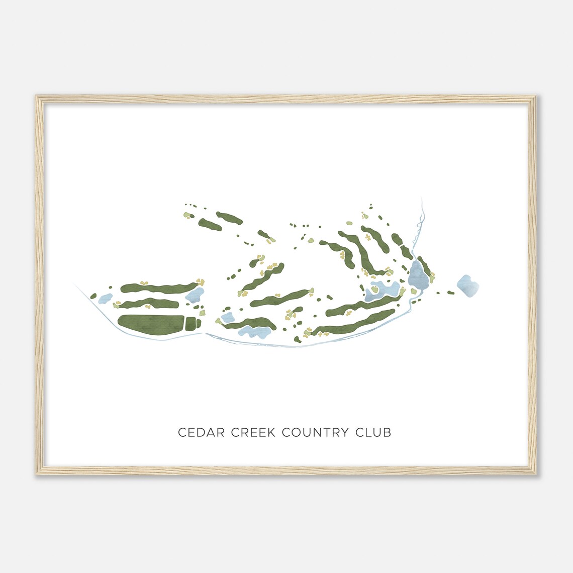 Cedar Creek Country Club Minimalist Watercolor Golf Course Map Poster