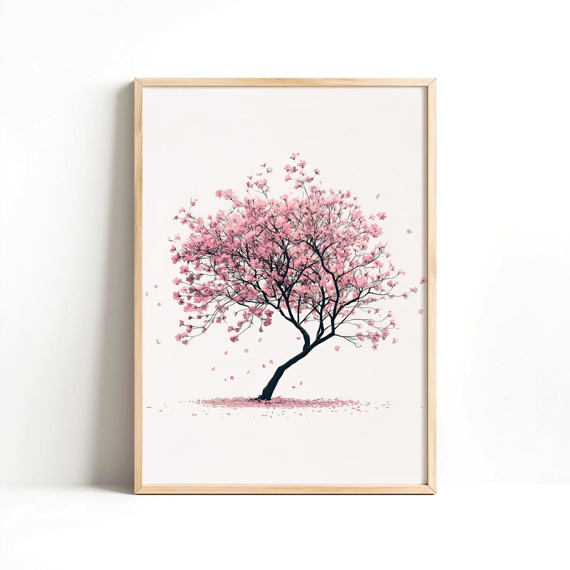 Pink Cherry Blossom Tree Minimalist Spring Flower Botanical Wall Art
