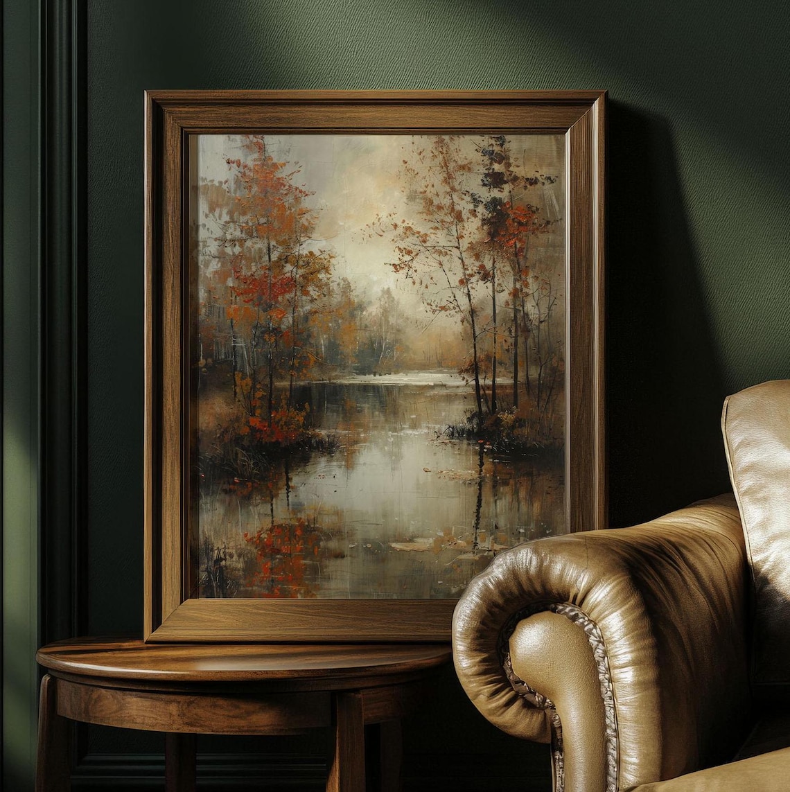 Fall Forest Landscape Painting, Rustic Autumn Lake Art Print - Image 4