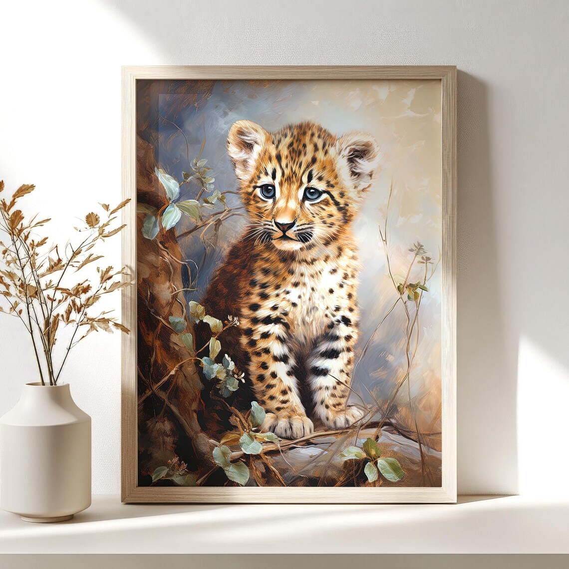 Baby Leopard Cub Painting Cute Jungle Nursery Wall Decor Art Poster - Image 3