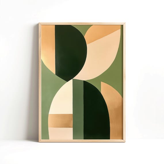Sage Green And Beige Abstract Shapes Print Earth Tones Color Art Modern Minimalist Poster Instant Wall Decor