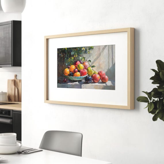 Vintage Citrus Fruit Painting, Still Life Kitchen Decor
