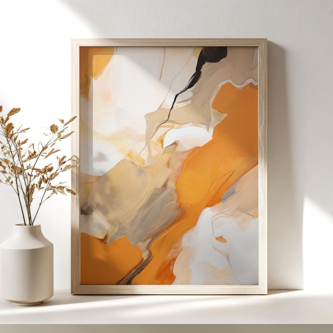 Warm Orange And Beige Flowing Abstract Swirls Modern Art Poster - Image 2