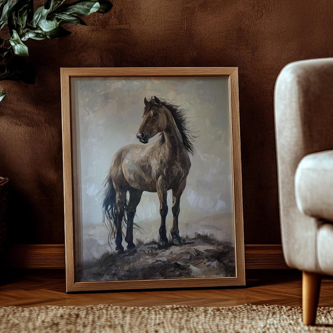 Wild Brown Horse Flowing Mane Vintage Equine Rustic Portrait Poster - Image 2
