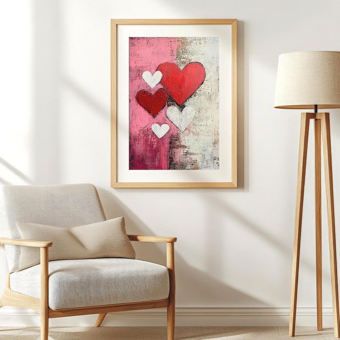 Red and White Hearts Abstract Painting Valentine Love Wall Poster - Image 4