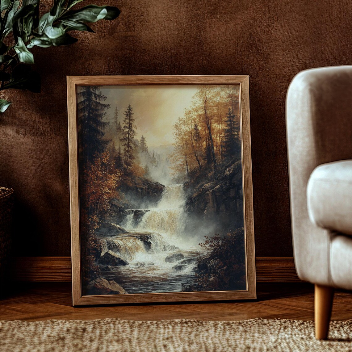 Autumn Forest Waterfall Golden Cascades Vintage Woodland Scene Poster - Image 2