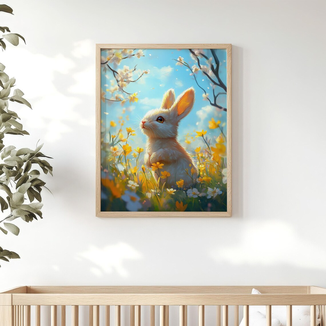 Easter Bunny Yellow Wildflowers Cute Spring Rabbit Nursery Kids Room Print - Image 2