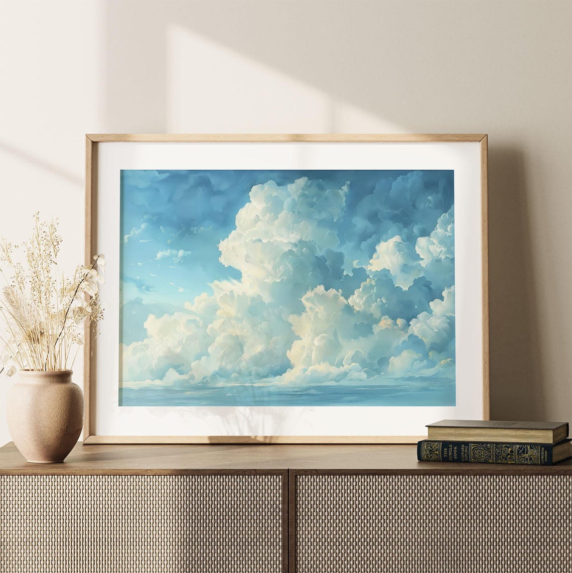 Blue Sky White Clouds Painting Dramatic Summer Sky Wall Decor Poster - Image 3