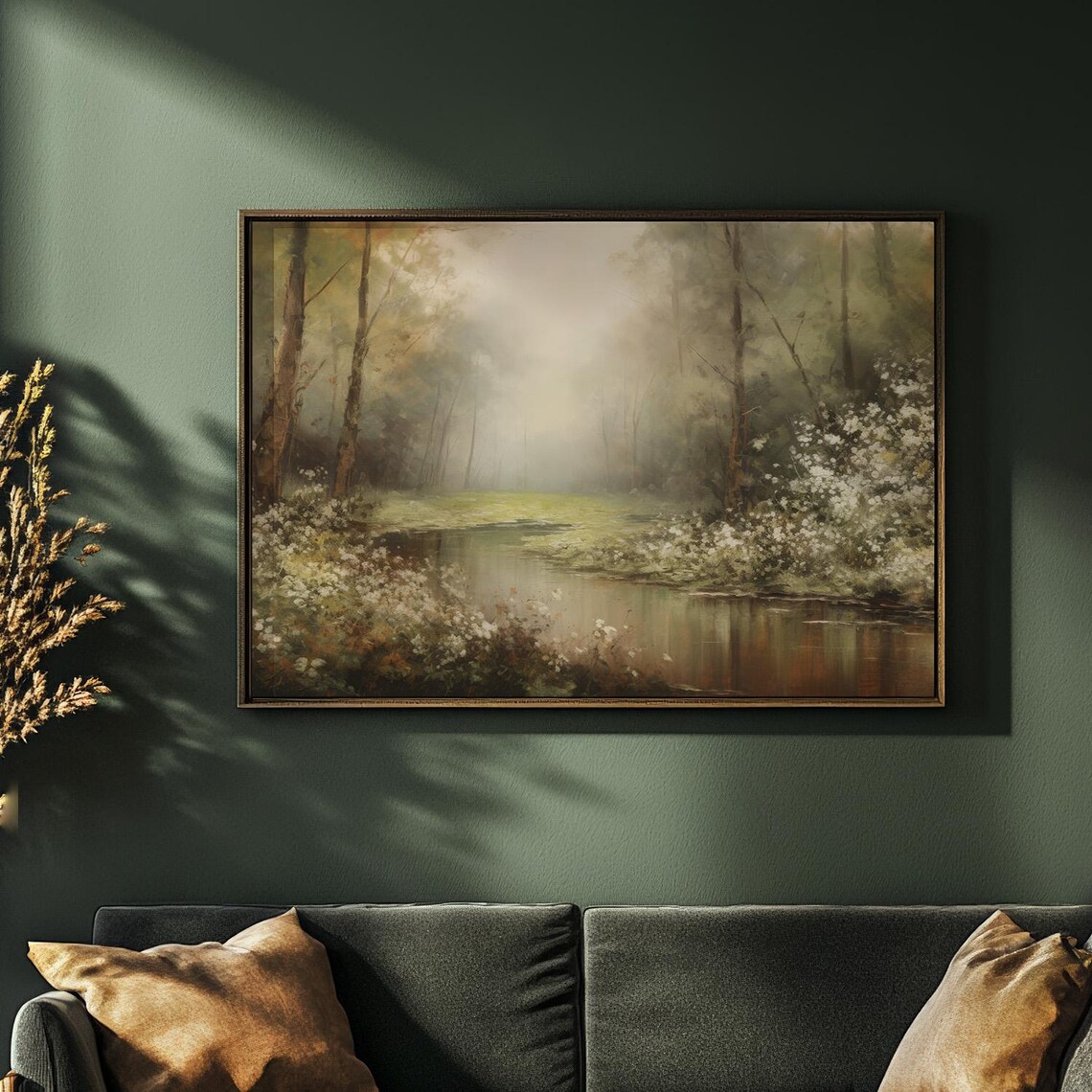 Misty Forest Pond Spring White Wildflower Woodland Nature Art Poster - Image 4