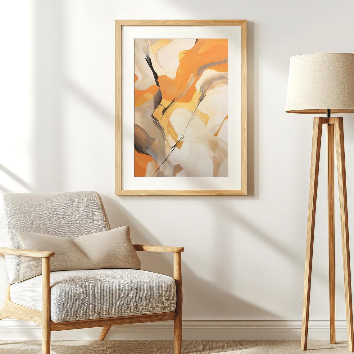 Bold Orange And Beige Abstract With Dark Ink Line Modern Art Poster - Image 4