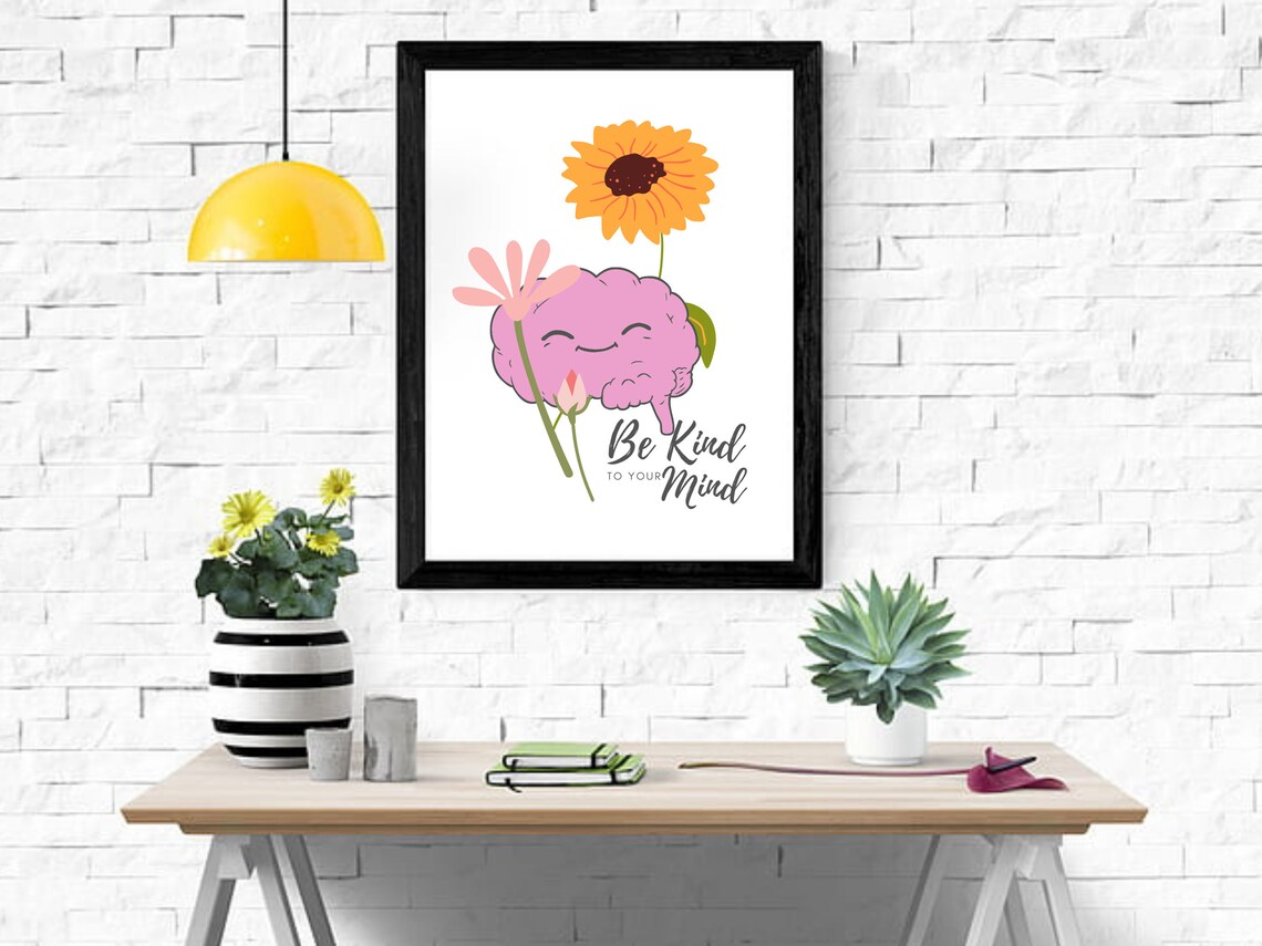 Be Kind To Your Mind Cute Brain Floral Mental Wellness Poster - Image 4