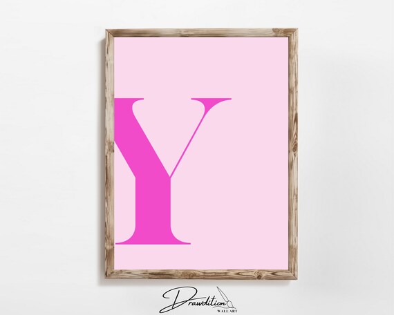Letter Y Hot Pink Monogram Initial Typography Teen Room Print