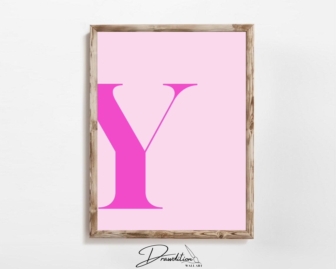 Letter Y Hot Pink Monogram Initial Typography Teen Room Print
