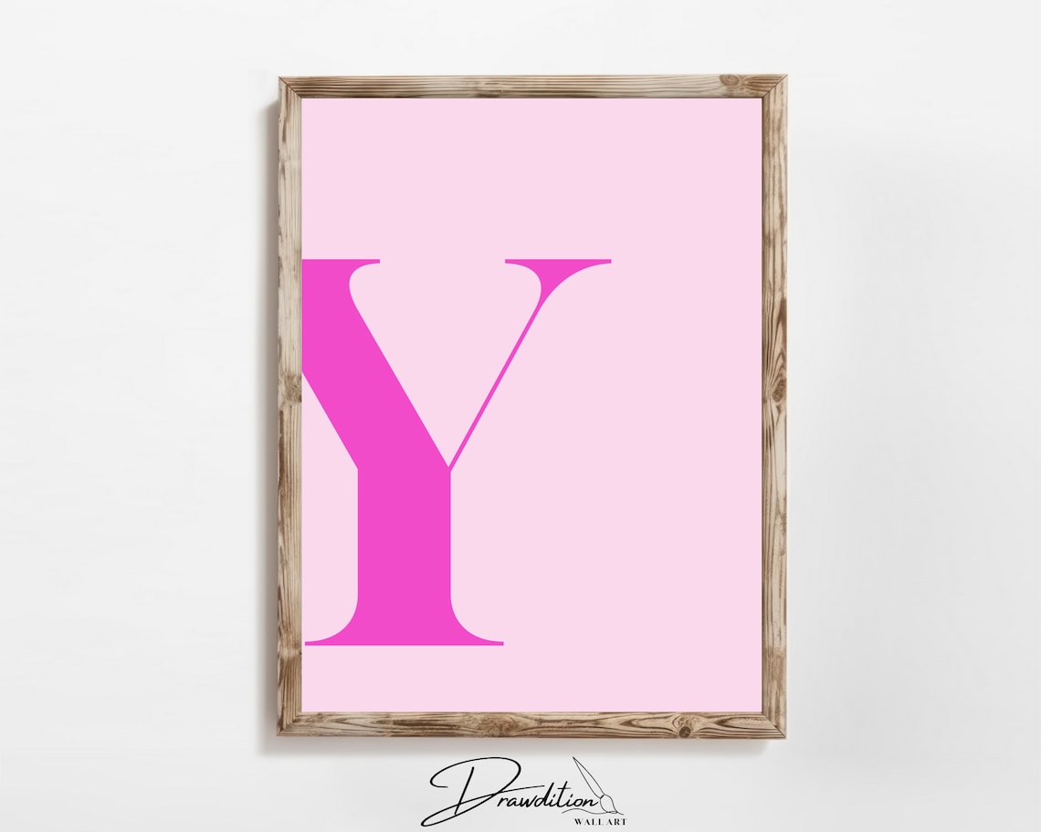 Pink Letter Y Monogram Initial Poster Preppy Teen Girl Bedroom Dorm Wall Decor