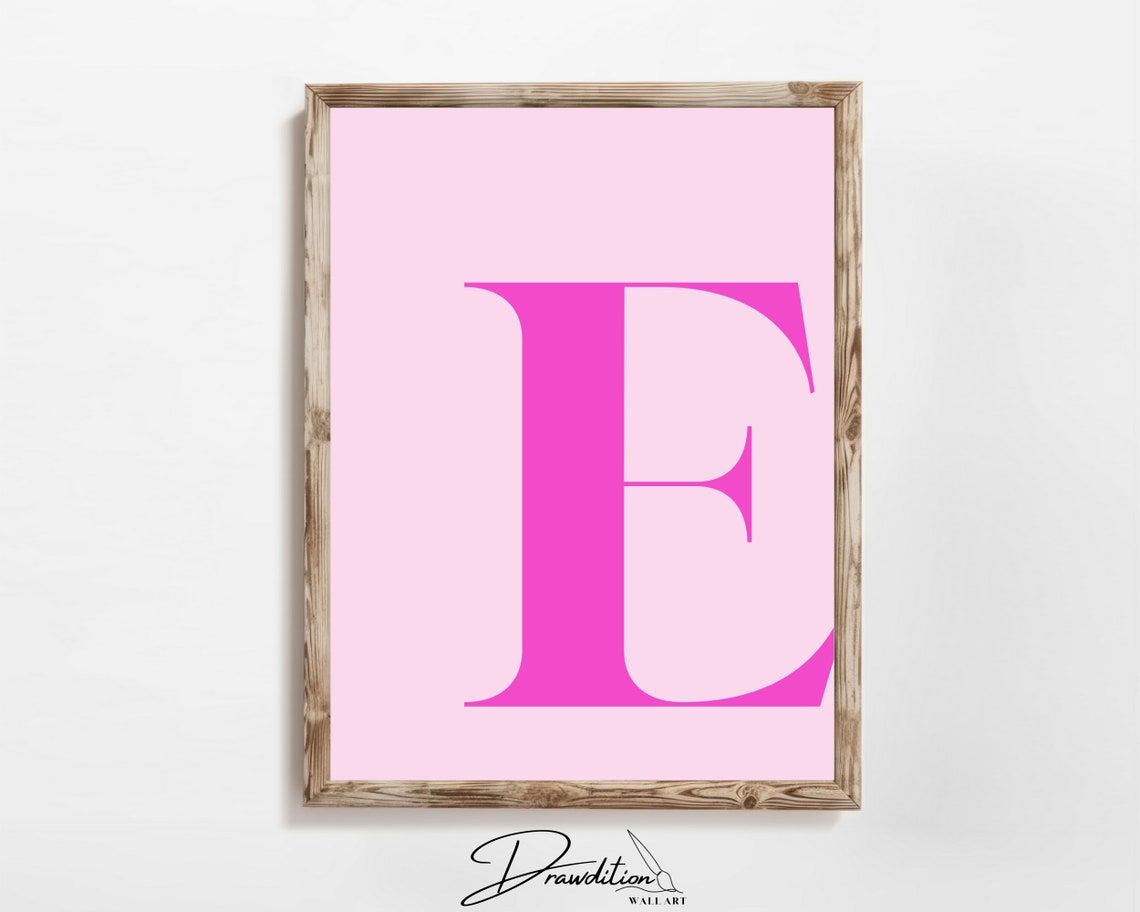 Hot Pink Letter E Monogram Light Pink Modern Typography Wall Art