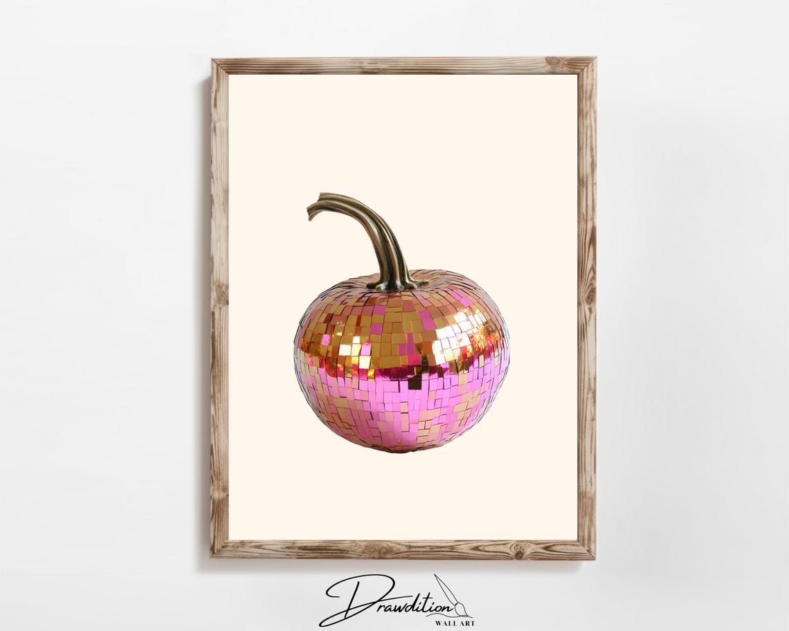 Pink Gold Disco Ball Mosaic Pumpkin Trendy Fall Dorm Decor Poster