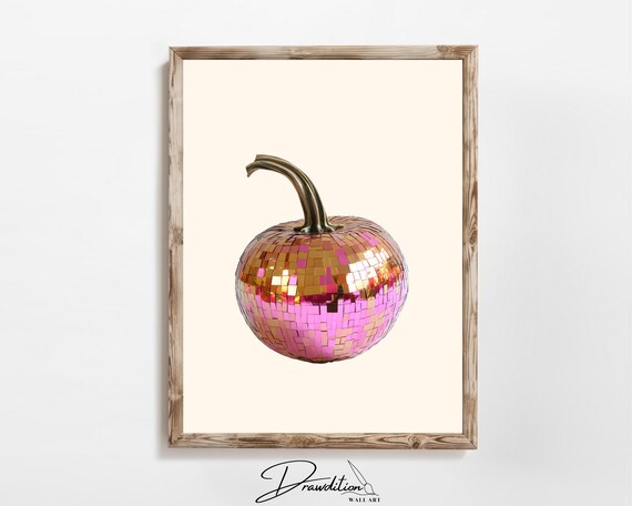 Pink Gold Disco Ball Mosaic Pumpkin Trendy Fall Dorm Decor Poster