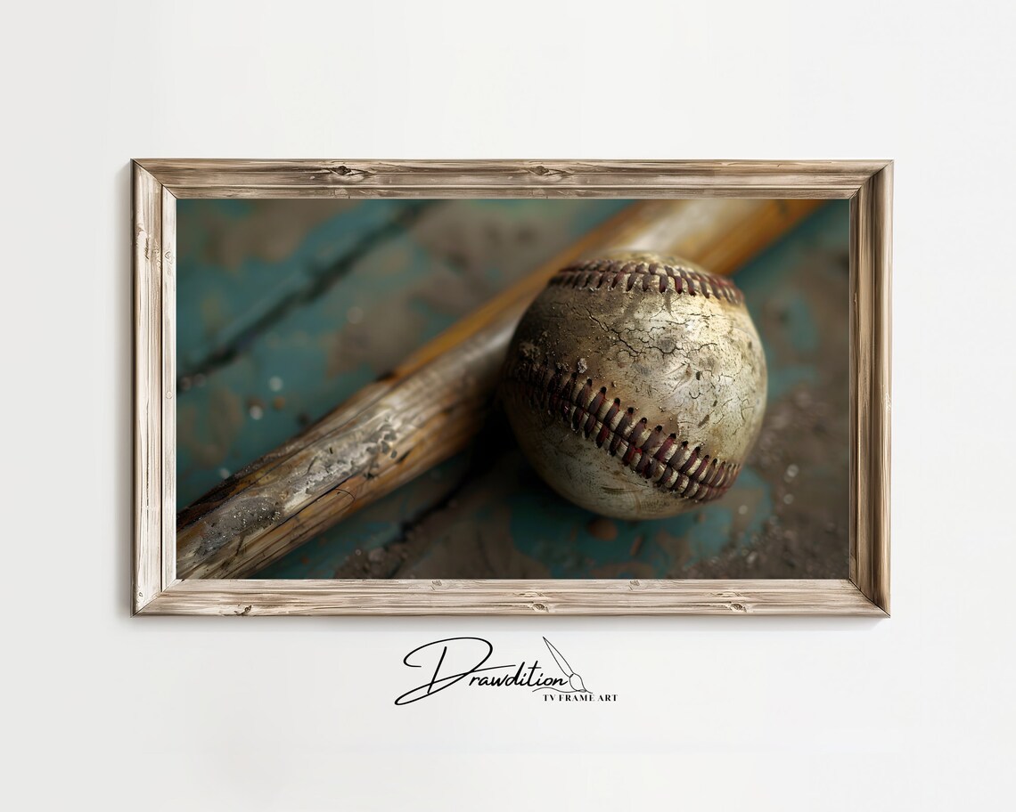 Worn Vintage Baseball Ball Bat Close Up Photo Sports Gift Poster