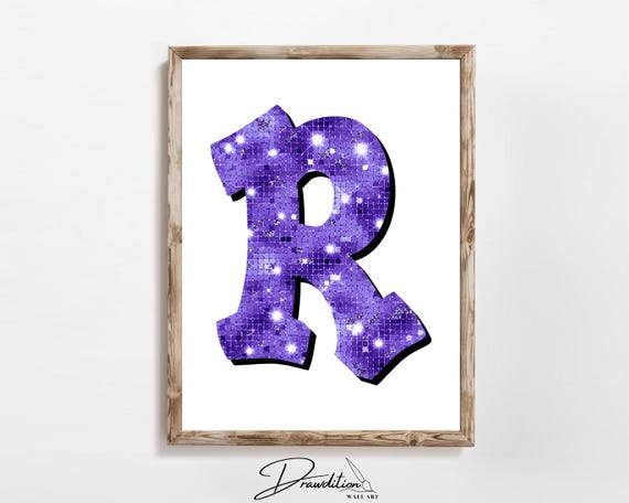 Disco Indigo Letter R Print Purple Trendy Personalized Monogram Wall Art Disco Cowgirl Dorm Decor Preppy Poster Teen Room