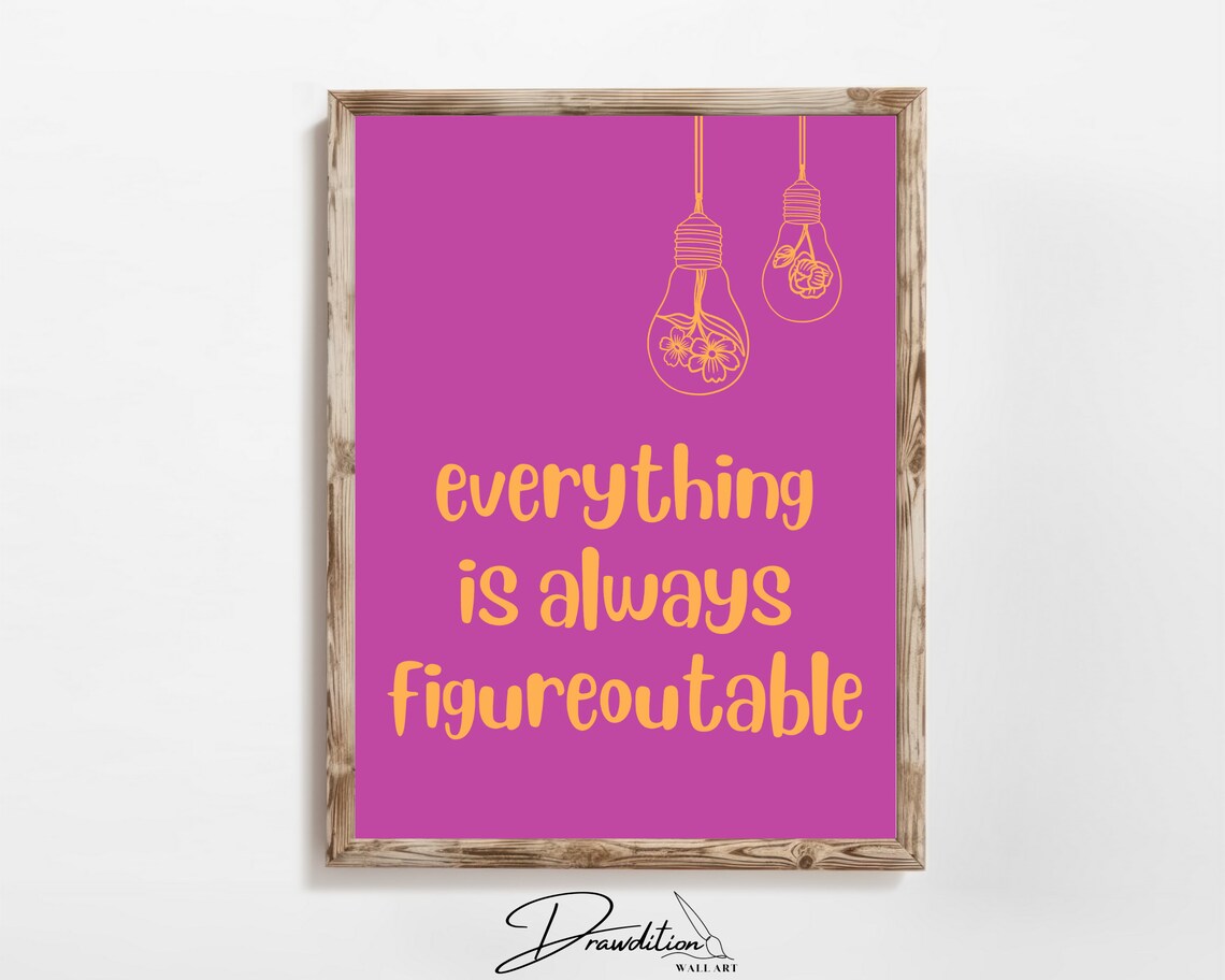 Everything Is Always Figureoutable Inspirational Quote Purple Wall Art