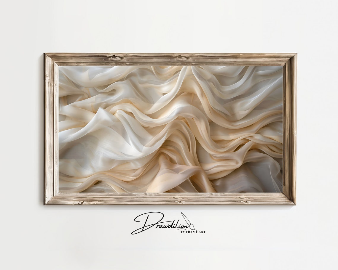 Beige Cream Flowing Silk Waves Soft Neutral 3D Abstract Wall Art