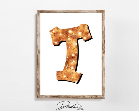 Disco Orange Letter T Print Orange Trendy Personalized Monogram Wall Art Disco Cowgirl Dorm Decor Preppy Poster Teen Room