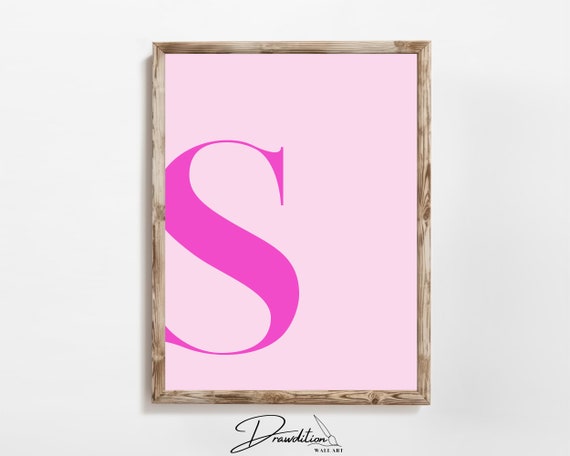 Letter S Wall Art Preppy Room Decor S Initial Poster Cute Apartment Decor College Dorm Decor Light Pink Art Teen Girl Room