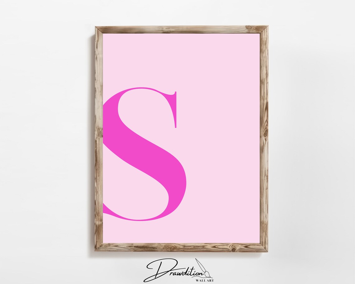 Pink Letter S Monogram Initial Poster Preppy Teen Girl Bedroom Dorm Wall Decor