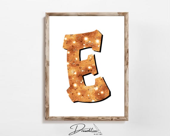 Disco Orange Letter E Print Orange Trendy Personalized Monogram Wall Art Disco Cowgirl Dorm Decor Preppy Poster Teen Room