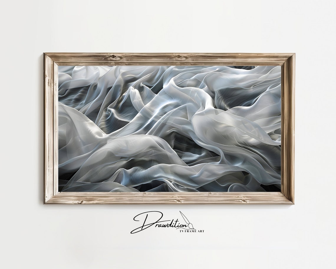 Soft Grey Flowing Silk Waves Serene Monochrome 3D Abstract Wall Art