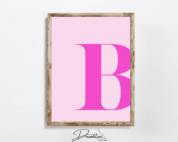 Hot Pink Letter B Monogram Light Pink Modern Typography Wall Art