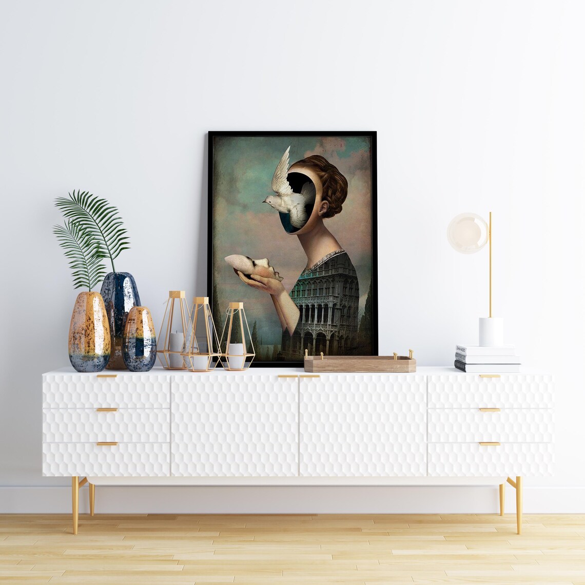 Surreal Woman With a Dove Flying From Her Open Head Art Poster - Image 3