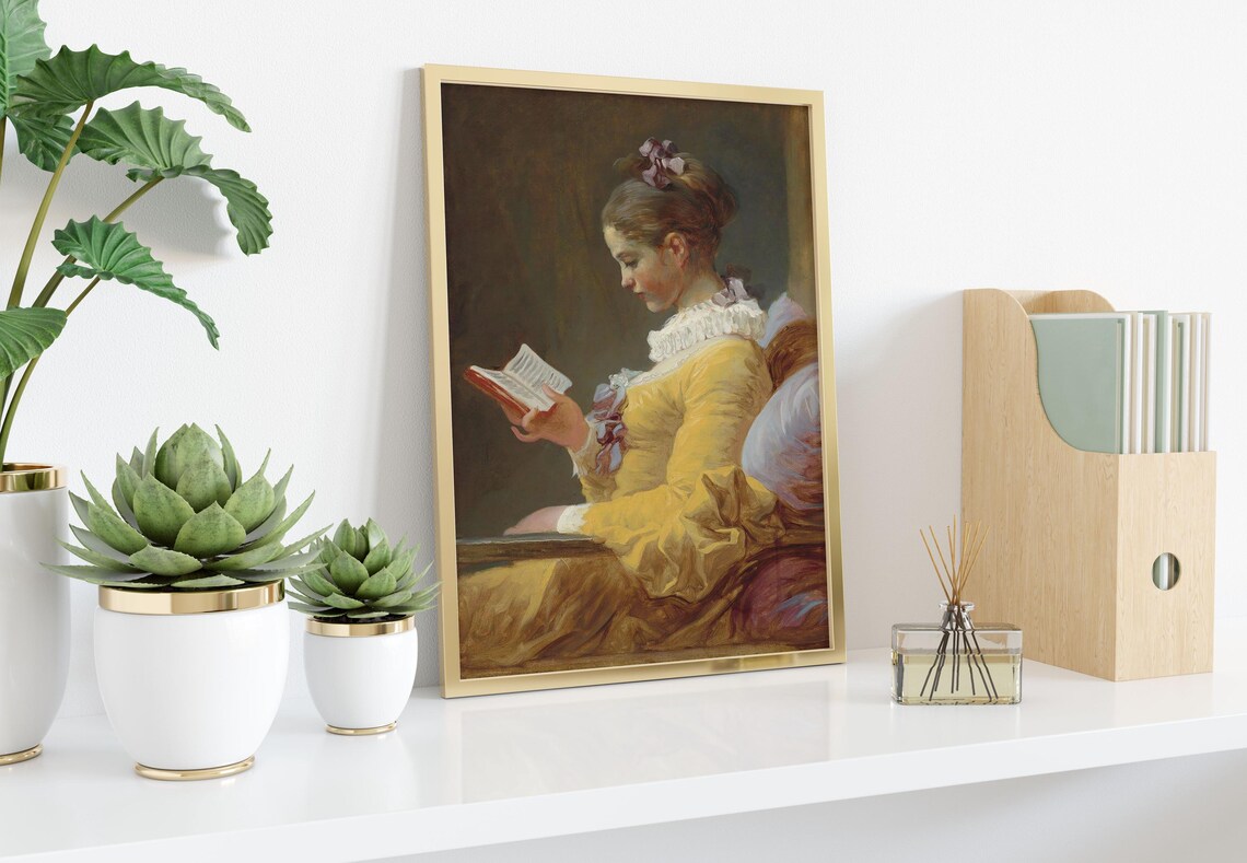Young Girl Reading Fragonard Style Classic Oil Painting Art Print - Image 2