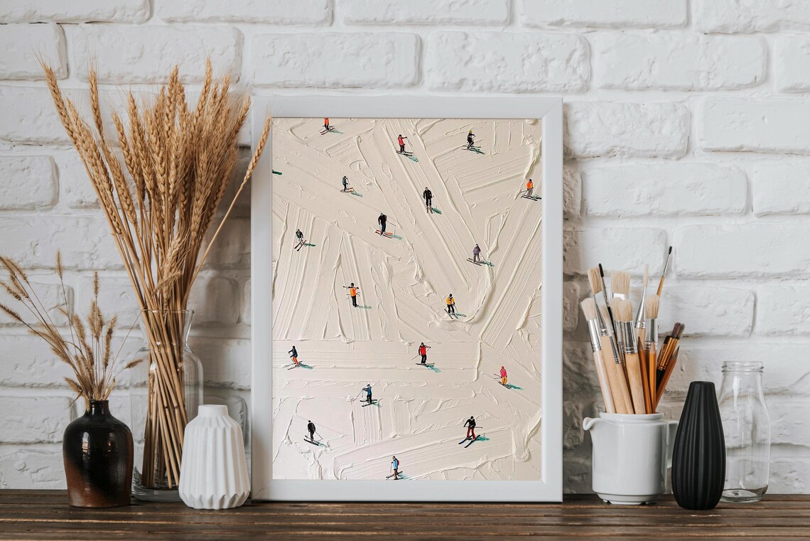 Tiny Skiers On Snowy Slope Minimalist Winter Sports Art Poster - Image 4