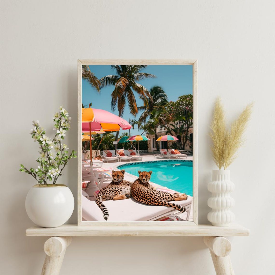 Two Leopards Poolside Tropical Resort Summer Relaxing Poster - Image 5